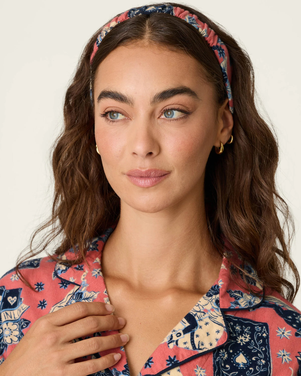 PJ Salvage Lucky in Love Flannel PJ Set Lucky You hair wrap detail — Cloud Nine Pajamas