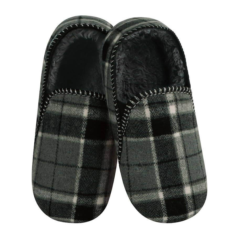 Mens Alpine Plaid Slipper Snoozies Grey