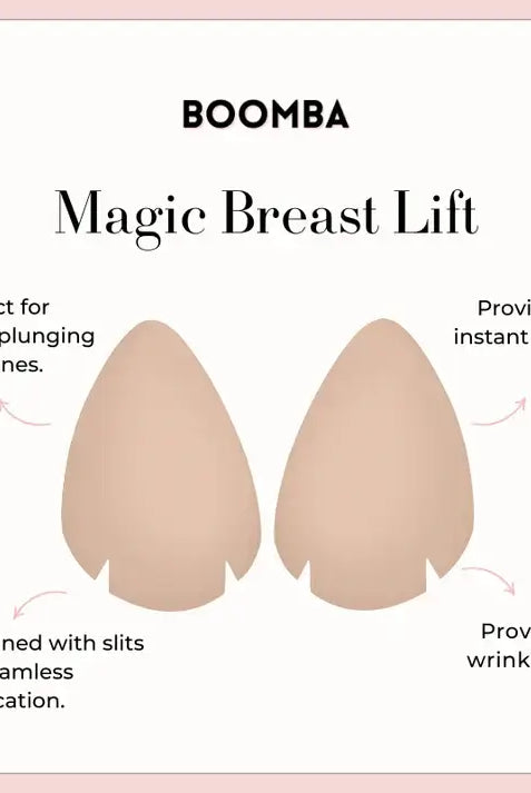 Boomba Magic Breast Lift product with features on a light pink background