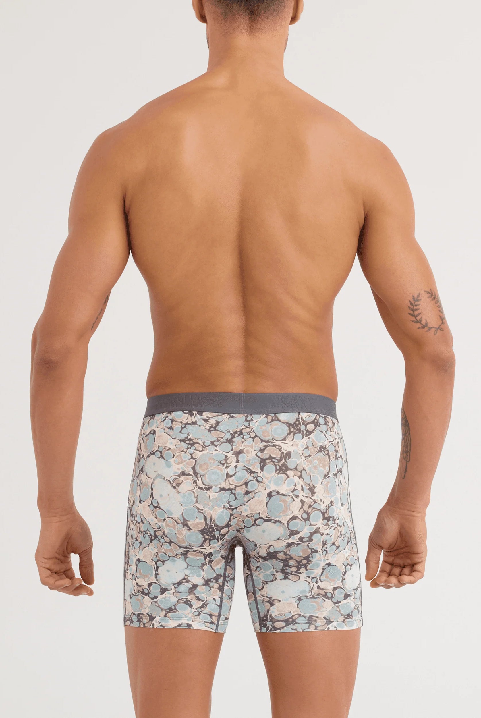 SAXX Vibe Xtra Soft Boxer Brief Marble Camo back on model — Cloud Nine Pajamas