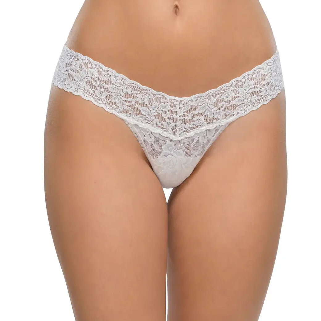 Hanky Panky Low Rise Thong in white lace, showcasing a modern cut and signature comfort.