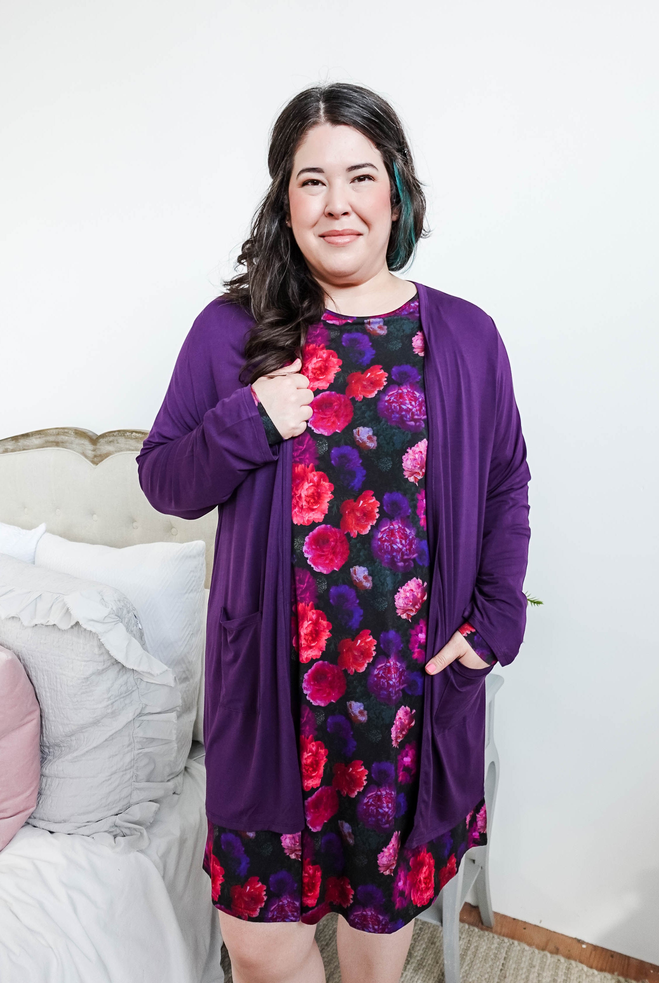 womens long bamboo cardigan with pockets in purple georgia rylan