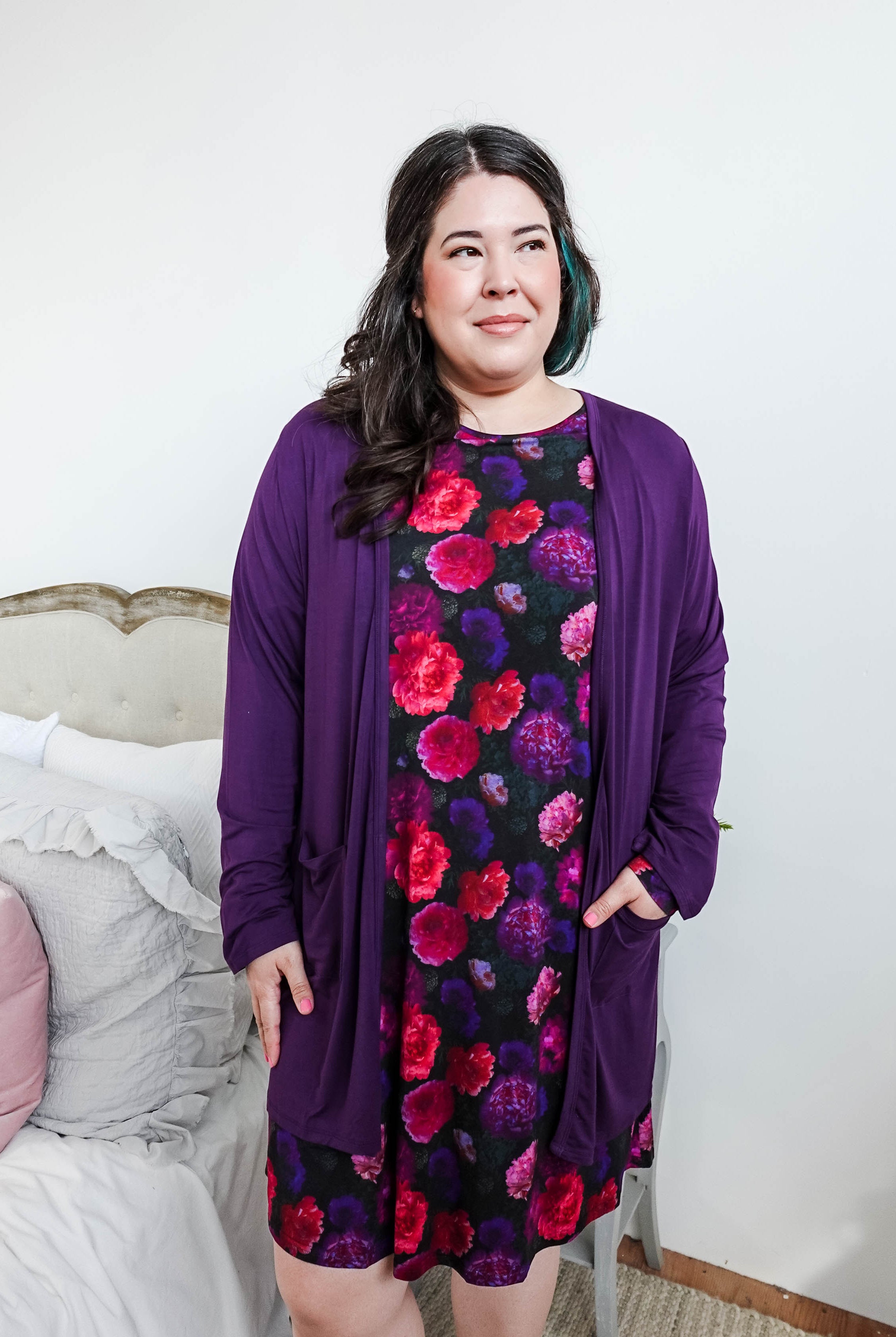 womens long bamboo cardigan with pockets in purple georgia rylan