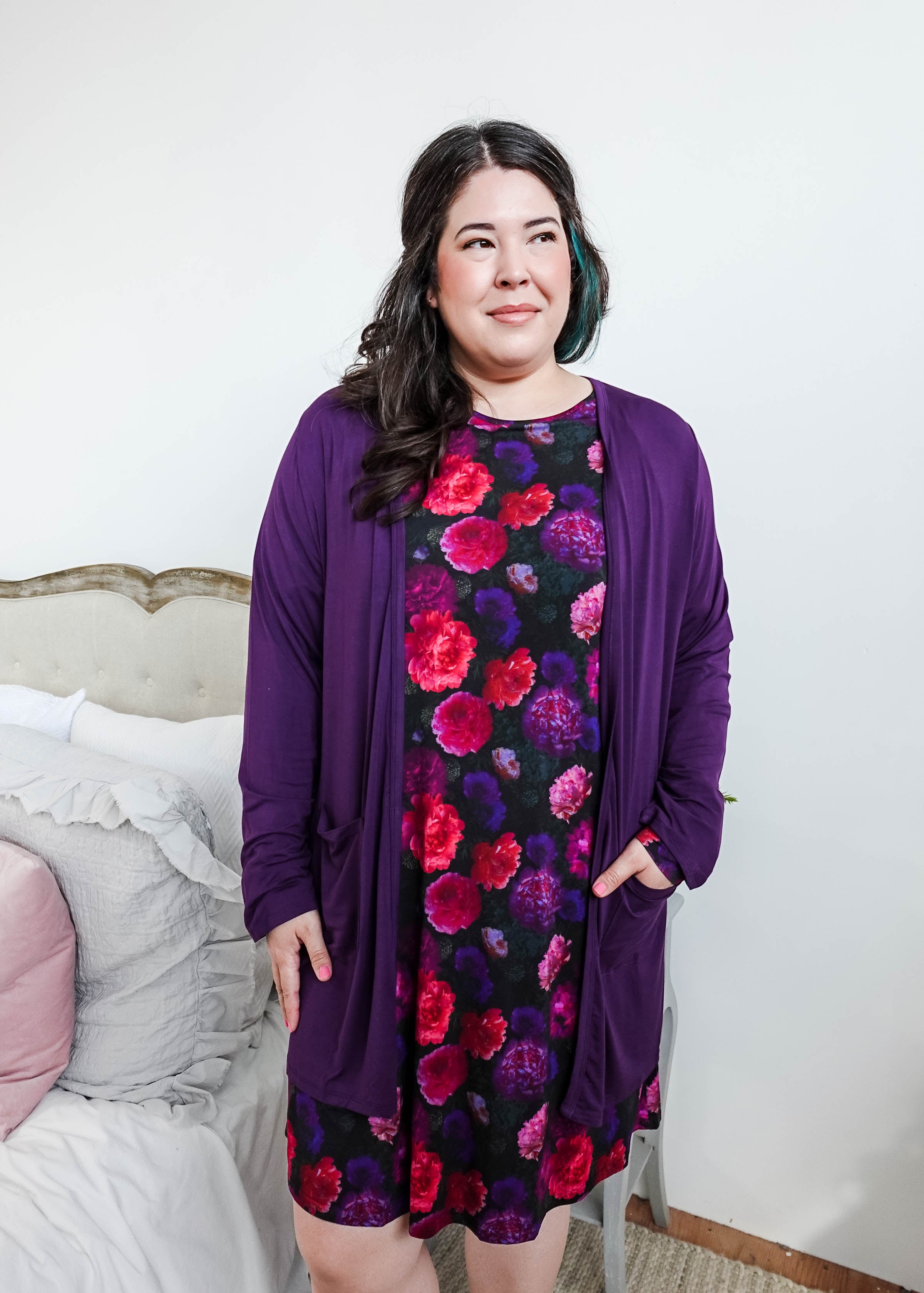 womens long bamboo cardigan with pockets in purple georgia rylan