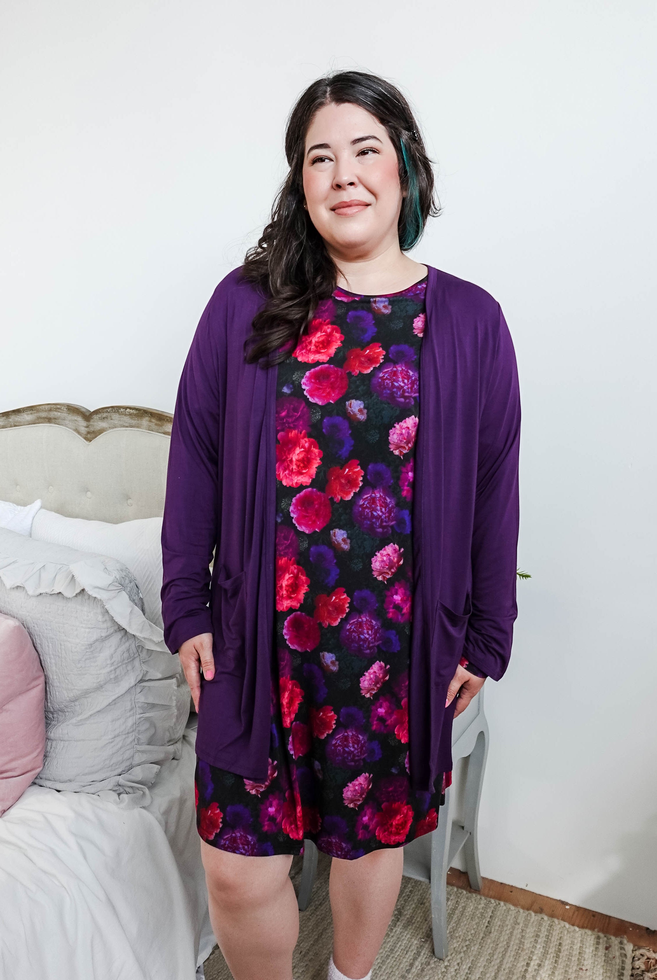 women's long bamboo cardigan with pockets in purple georgia rylan