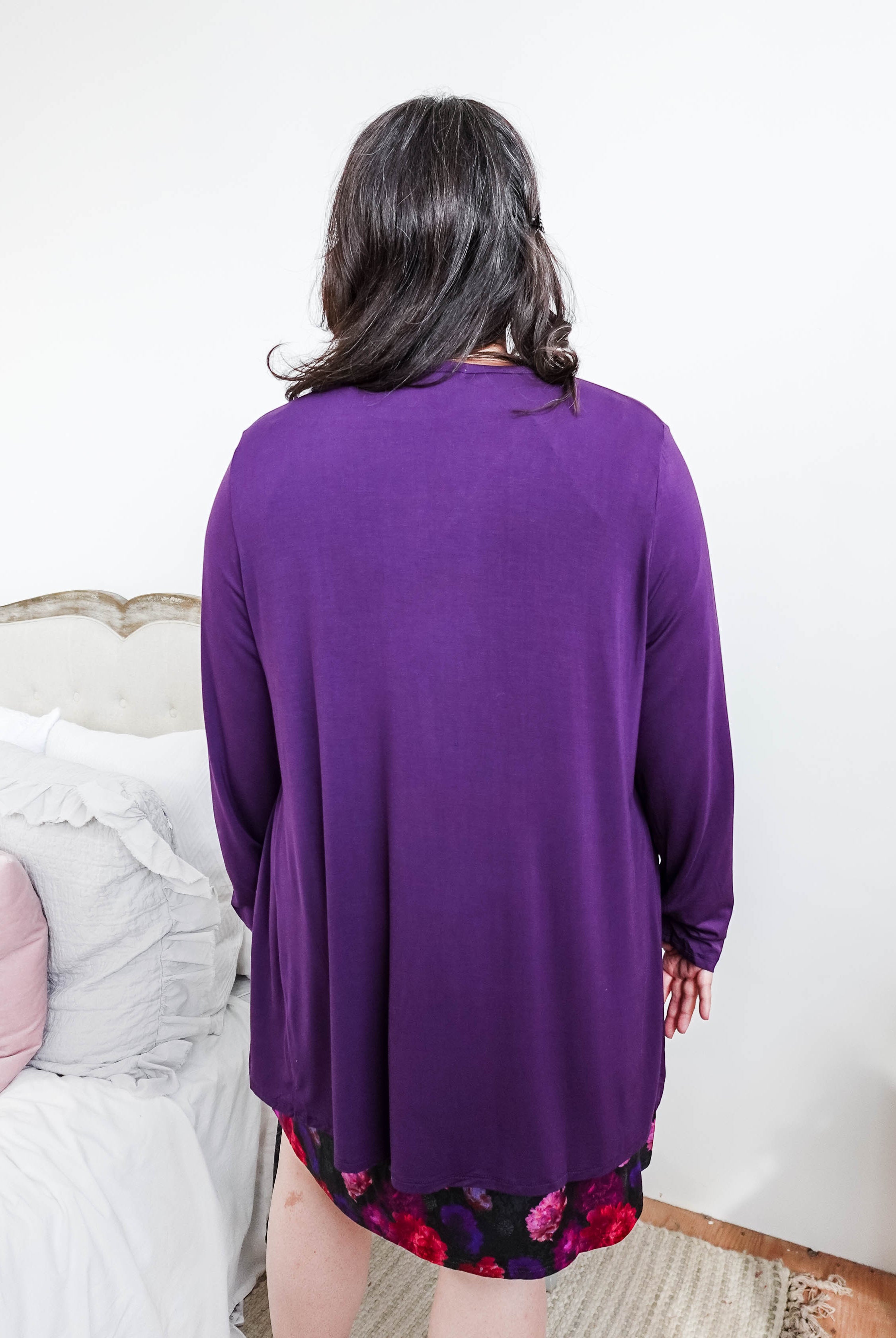 women's long bamboo cardigan with pockets in purple georgia rylan