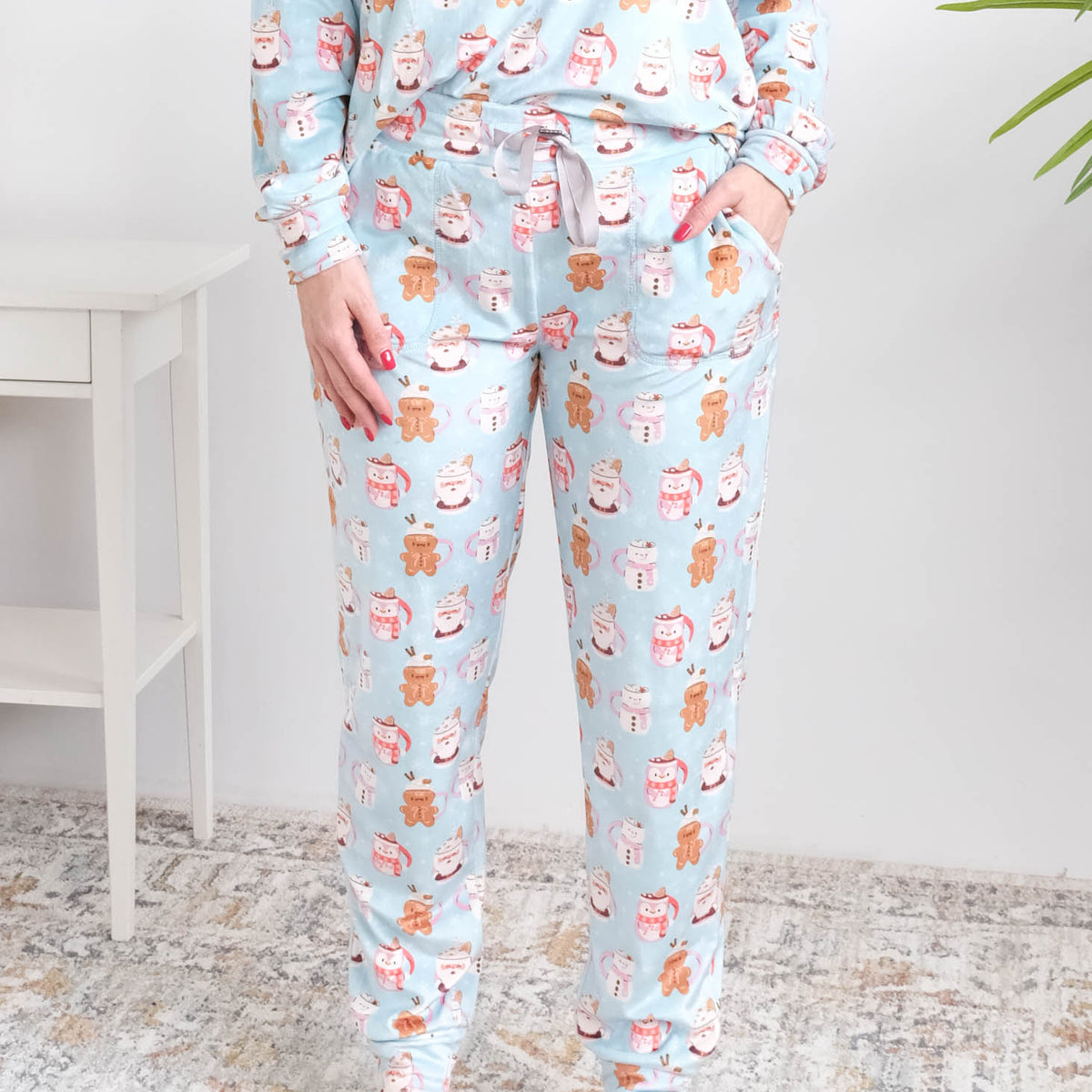 Miranda Nic Coffee and Cocoa Velour PJ Set drawstring waist detail — Cloud Nine Pajamas Edmonton
