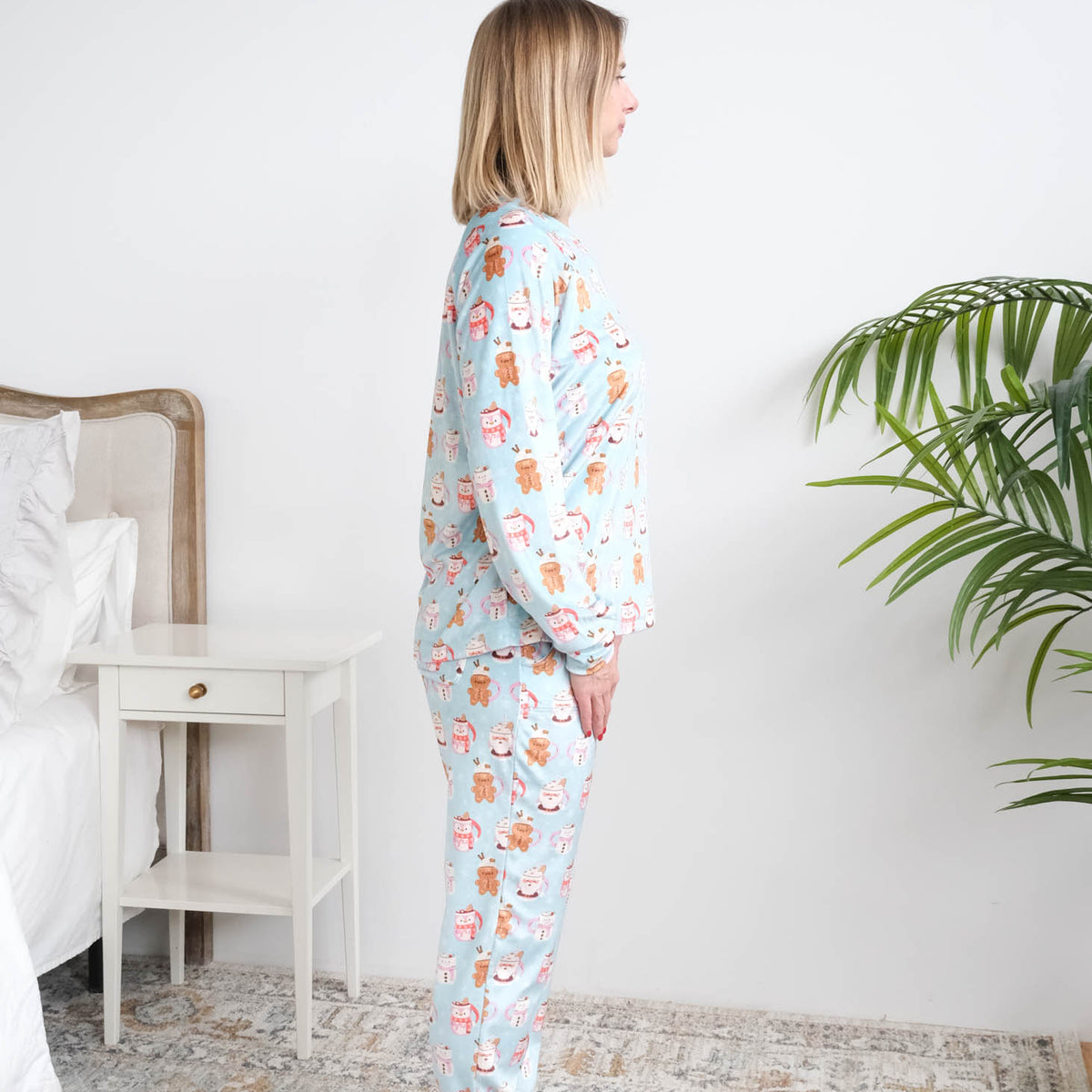 Miranda Nic Coffee and Cocoa Velour PJ Set side view tapered banded ankle — Cloud Nine Pajamas Edmonton
