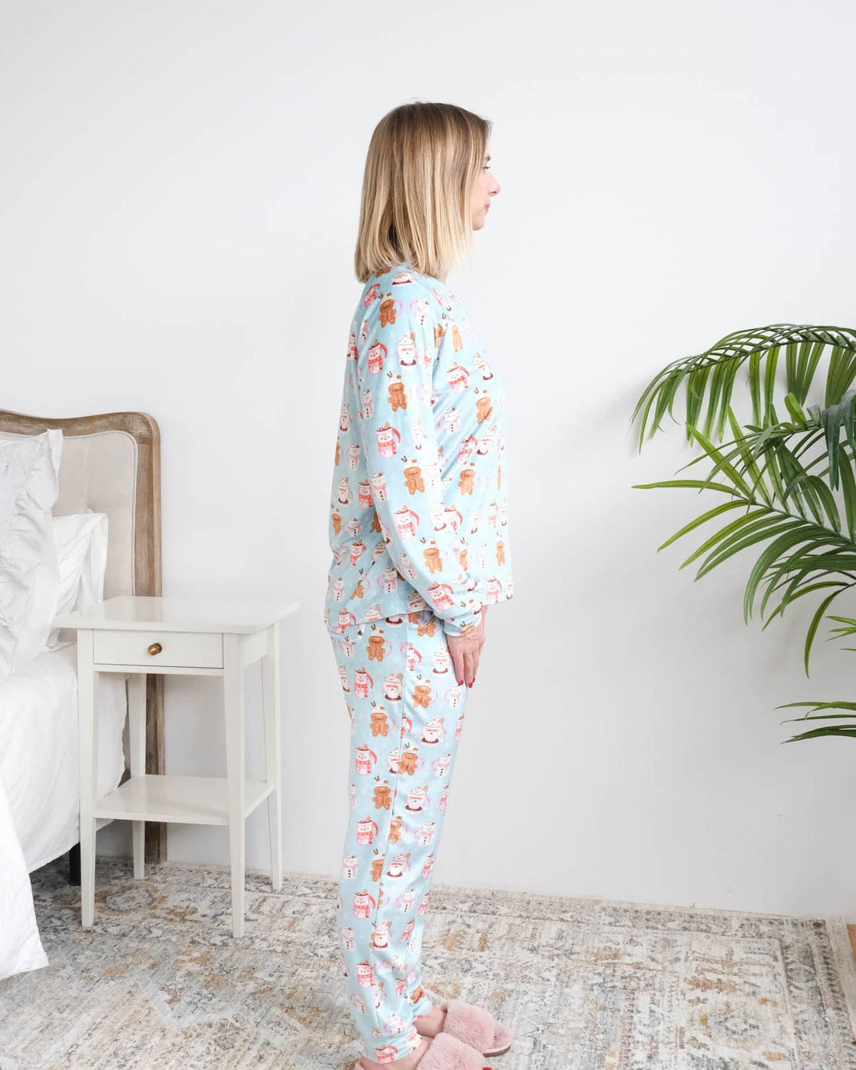 Miranda Nic Coffee and Cocoa Velour PJ Set side view tapered banded ankle — Cloud Nine Pajamas Edmonton