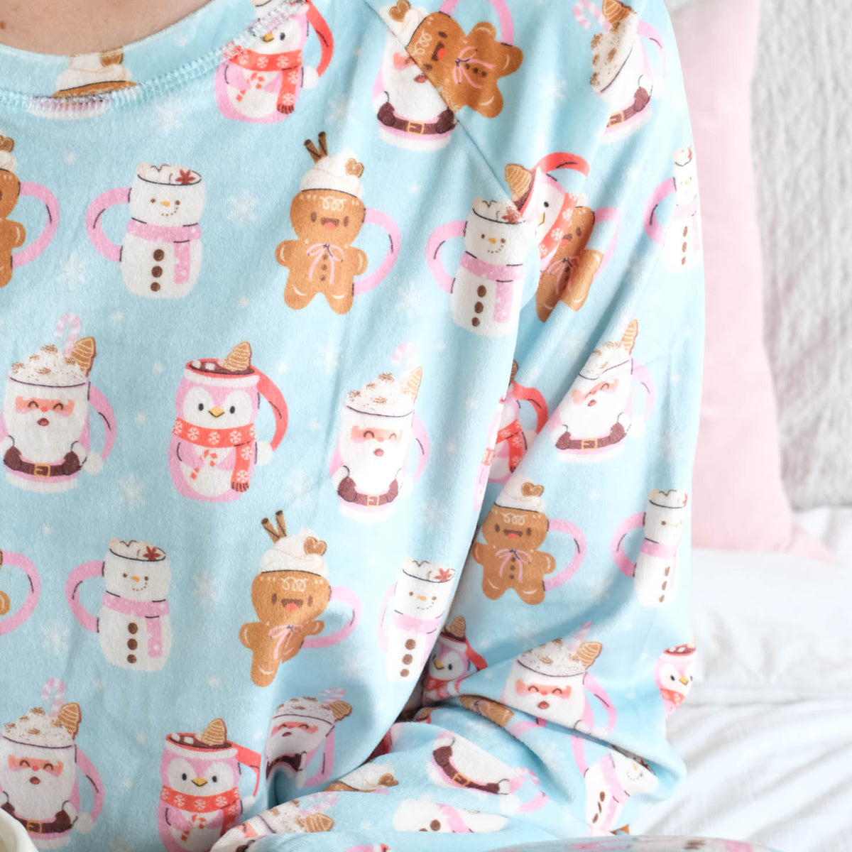 Miranda Nic Coffee and Cocoa Velour PJ Set top detail clean neckline — Cloud Nine Pajamas Edmonton