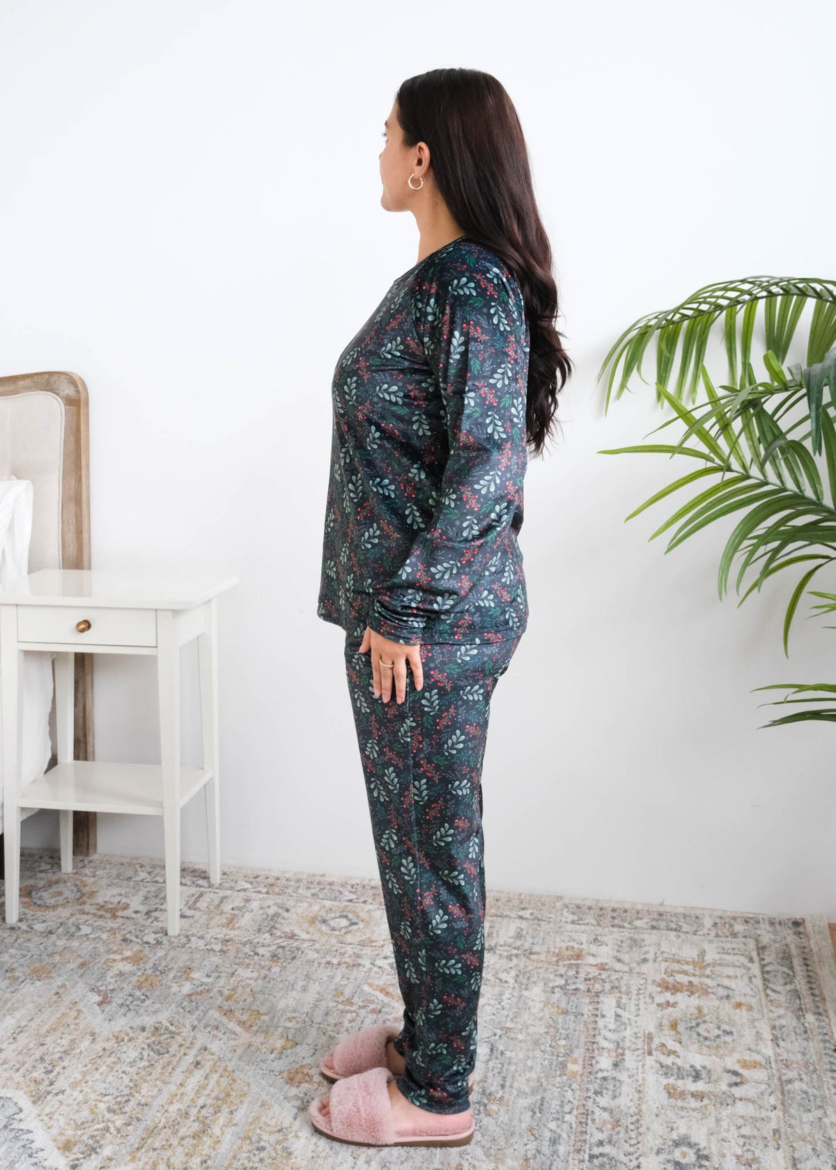 Miranda Nic Evergreen Dreams Velour PJ Set side view banded ankle jogger — Cloud Nine Pajamas Edmonton