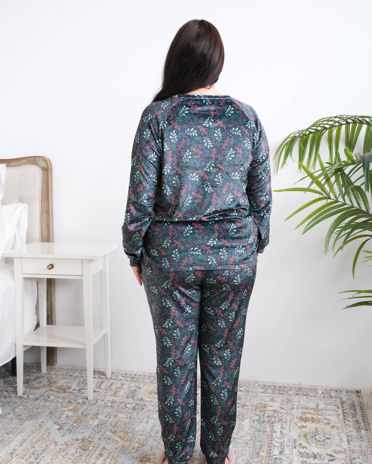 Miranda Nic Evergreen Dreams Velour PJ Set back view — Cloud Nine Pajamas Edmonton