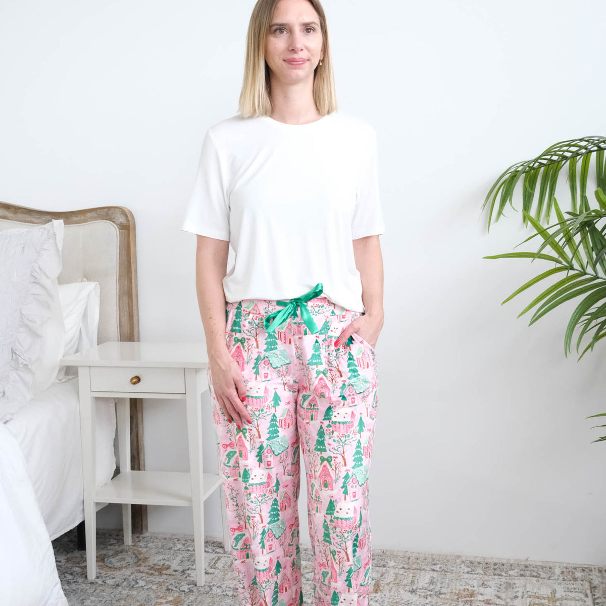 Miranda Nic Sugar Plum Dreams Velour Pant full length front view — Cloud Nine Pajamas Edmonton