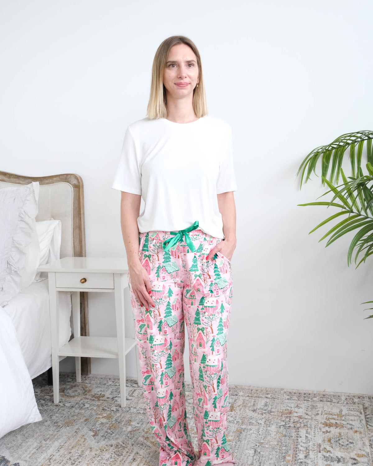 Miranda Nic Sugar Plum Dreams Velour Pant full length front view — Cloud Nine Pajamas Edmonton