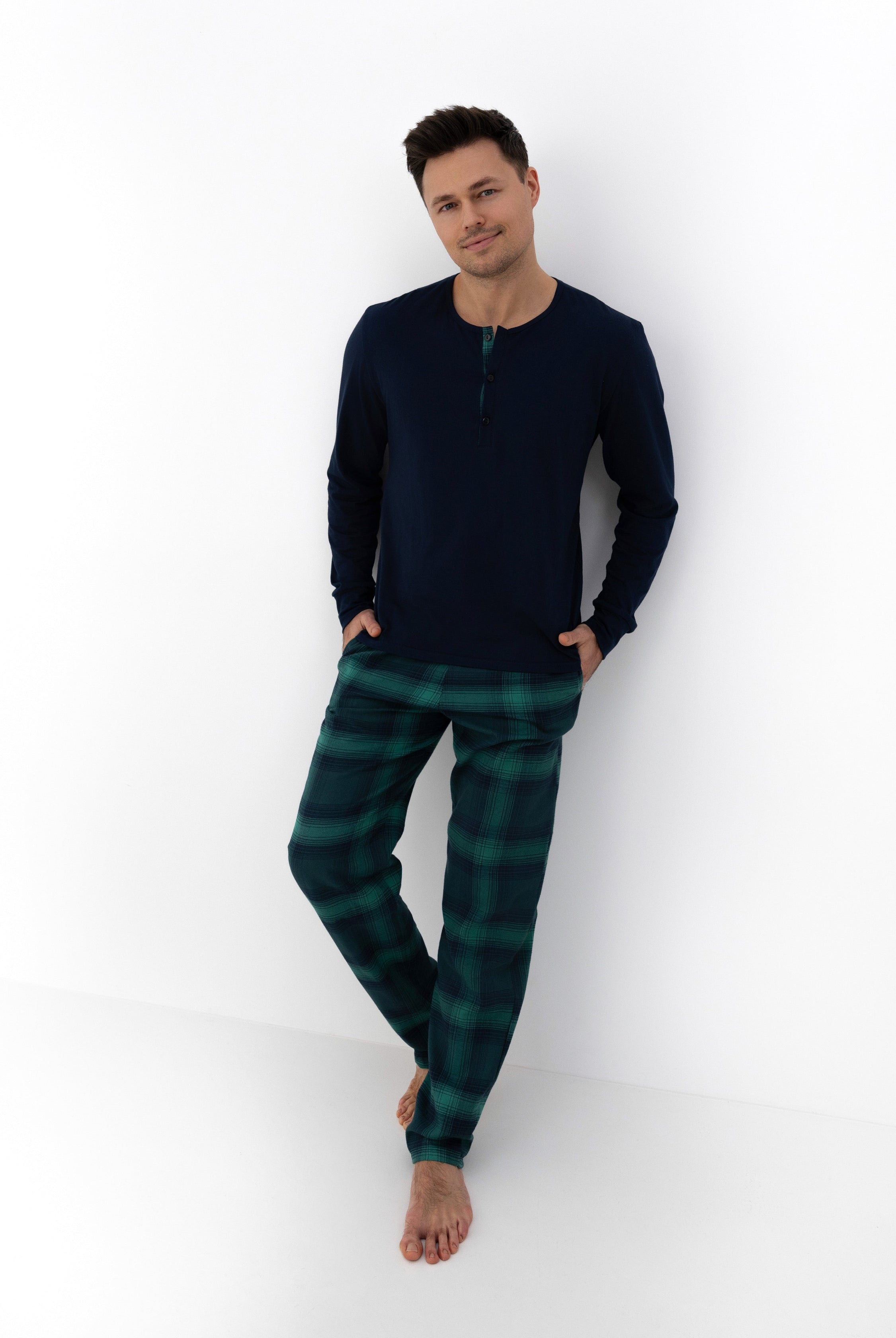 LUKE Men's Super Soft Flannel PJ Set | Navy Henley & Blue Plaid Sensis Poland