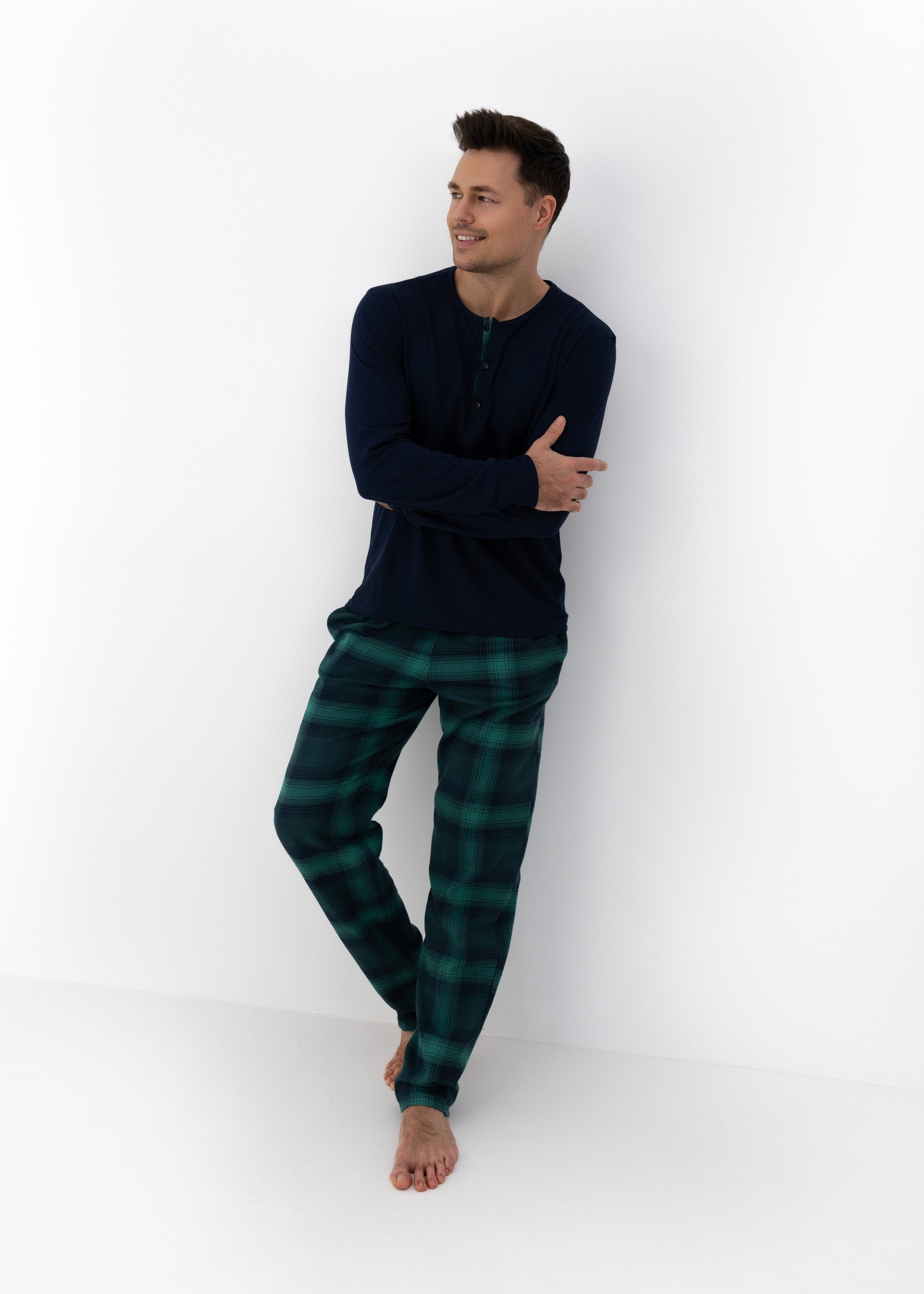 LUKE Men's Super Soft Flannel PJ Set | Navy Henley & Blue Plaid Sensis Poland