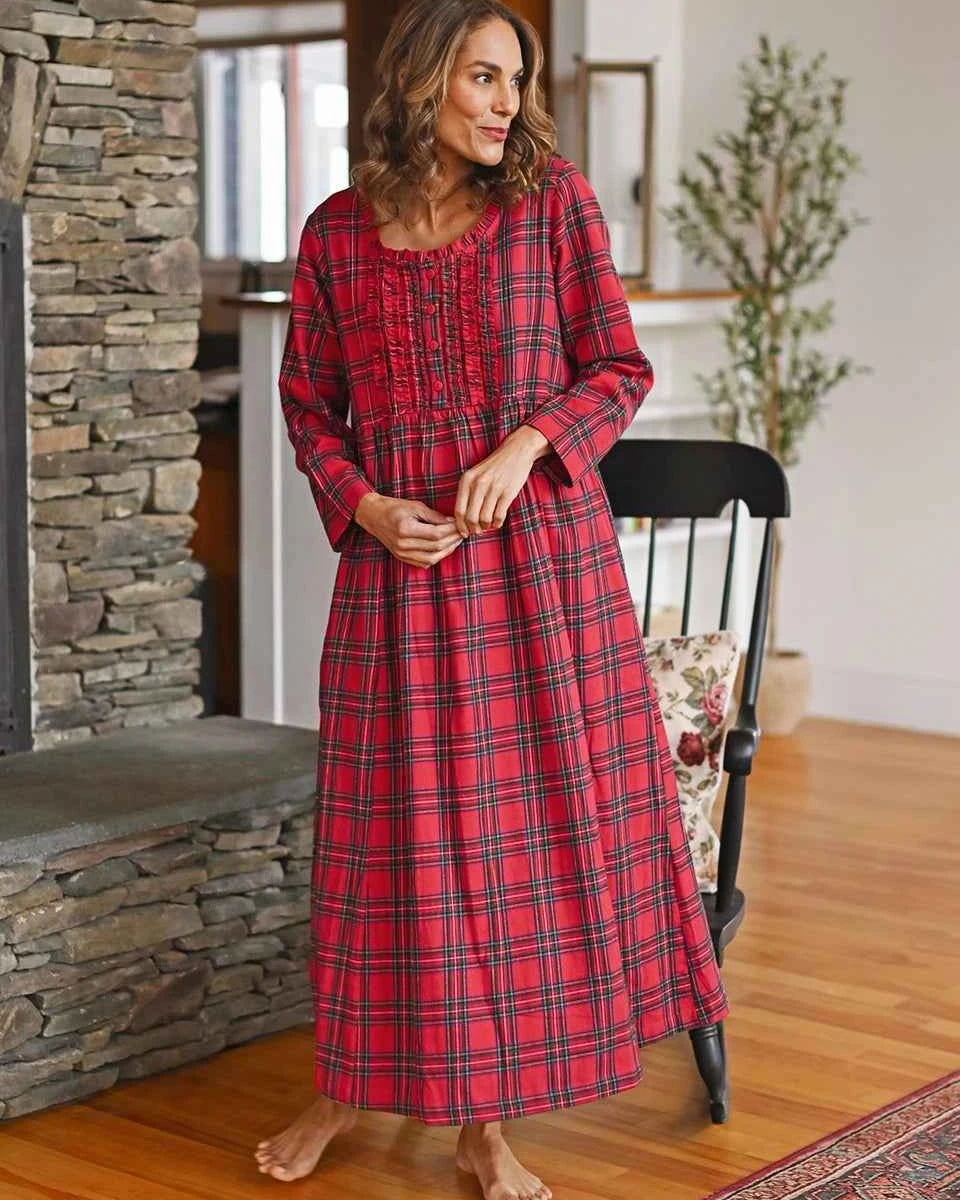 Flannel Nightgown Fireside Red Plaid