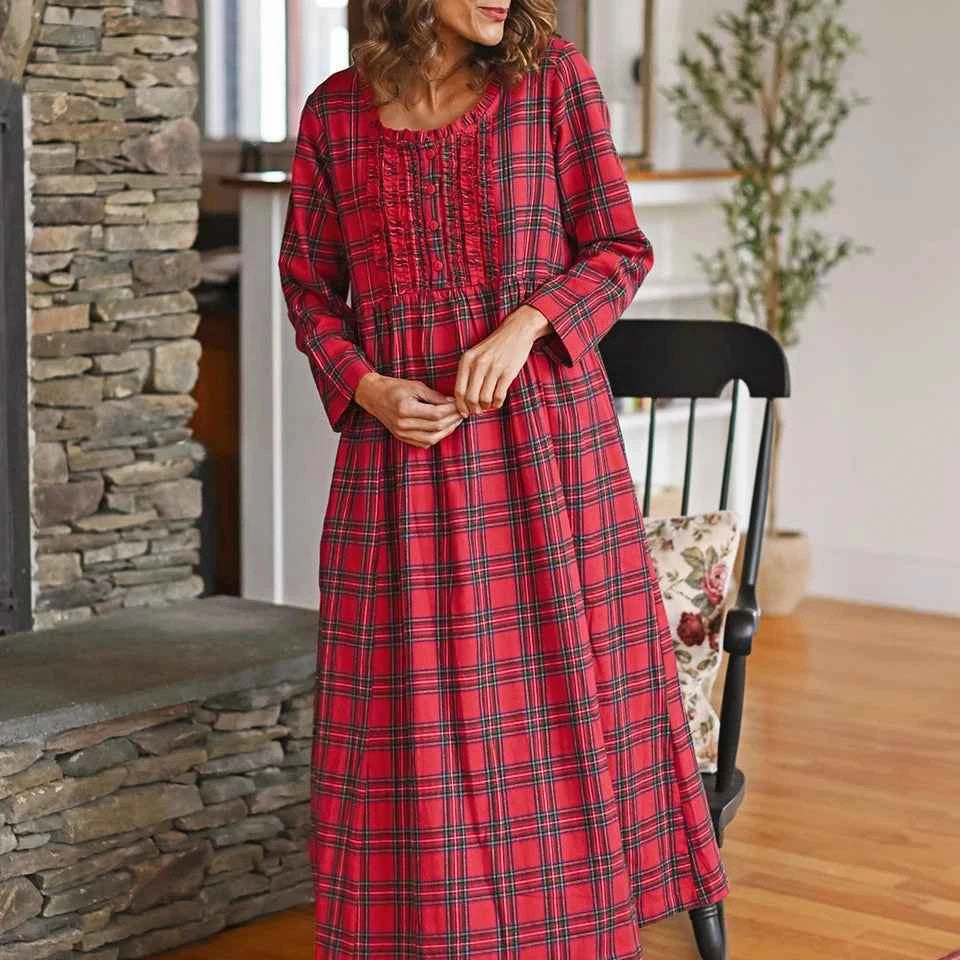 Flannel Nightgown Fireside Red Plaid