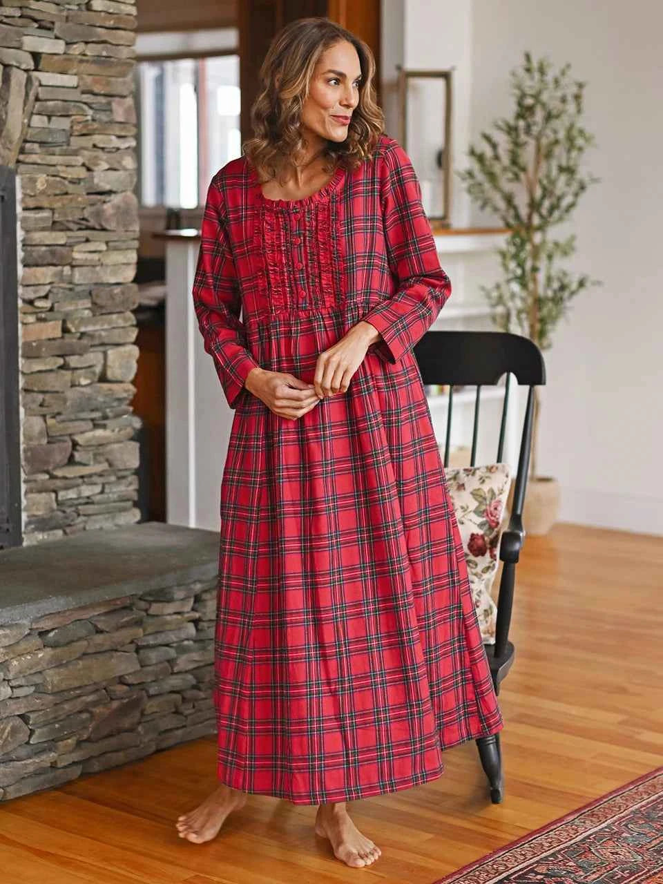 Flannel Nightgown Fireside Red Plaid