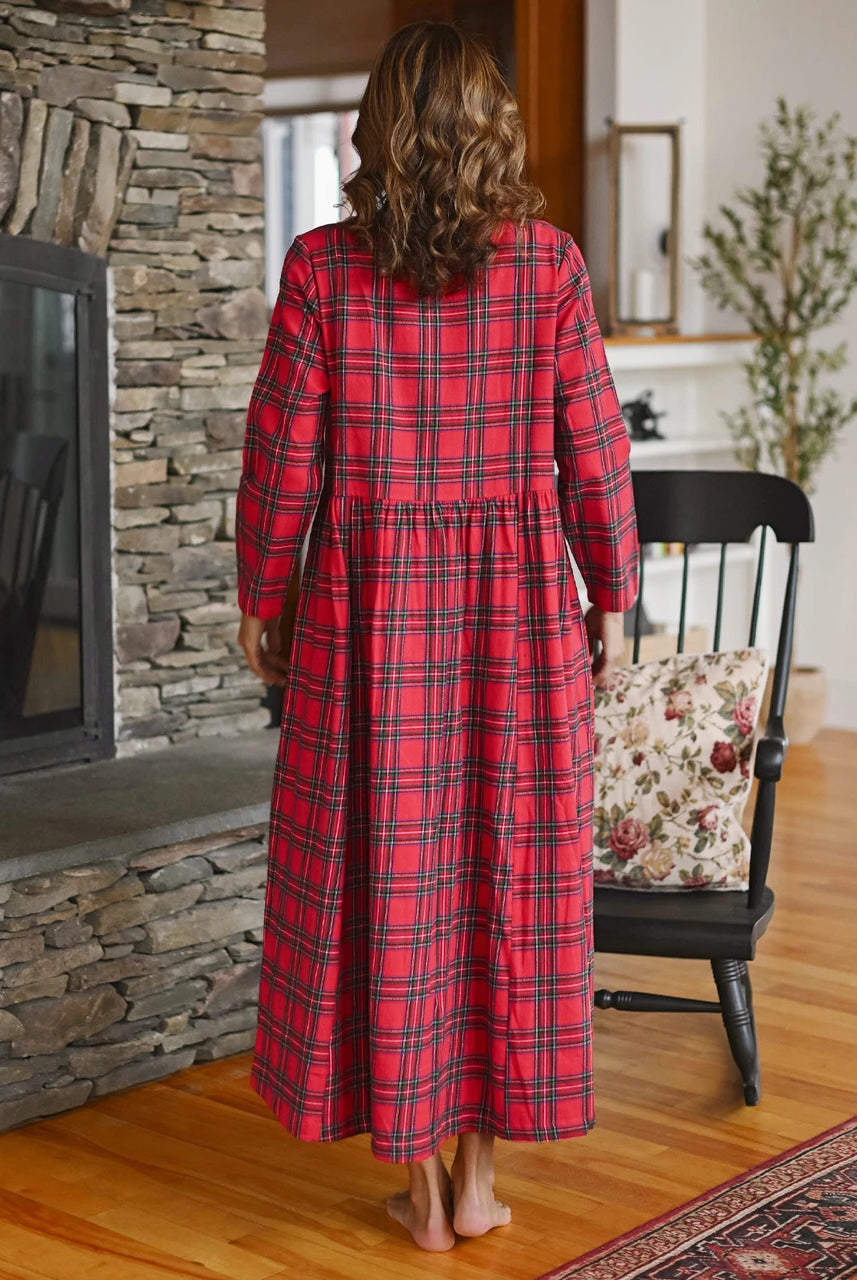 April Cornell Fireside Red Plaid Nightgown model back view — Cloud Nine Pajamas