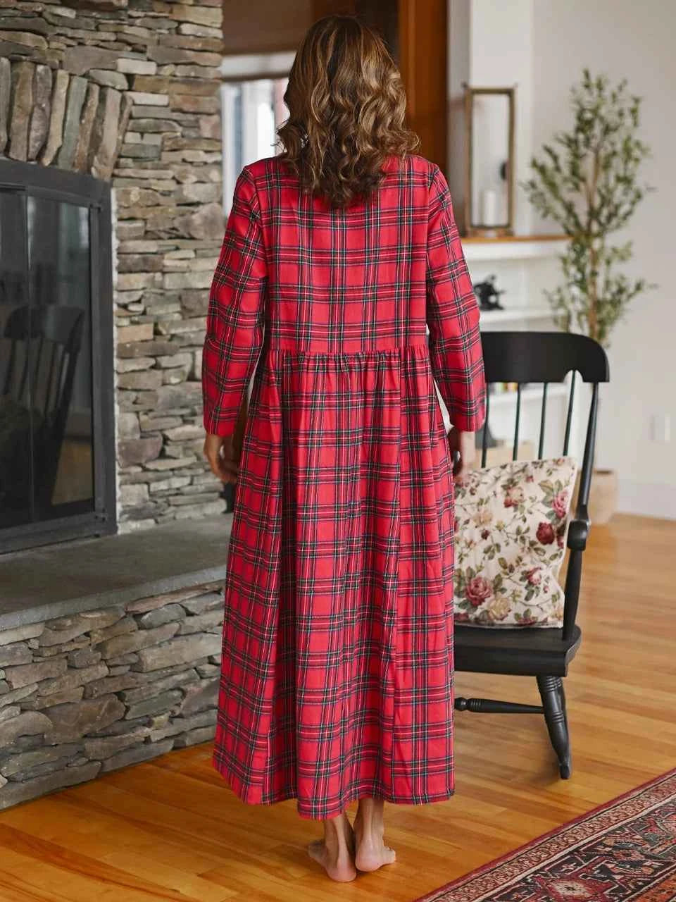 Flannel Nightgown Fireside Red Plaid