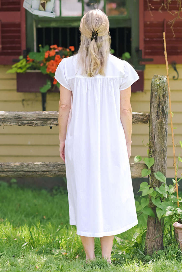 April Cornell Cottage Scatter Cotton Nightgown on model showing the view of the back