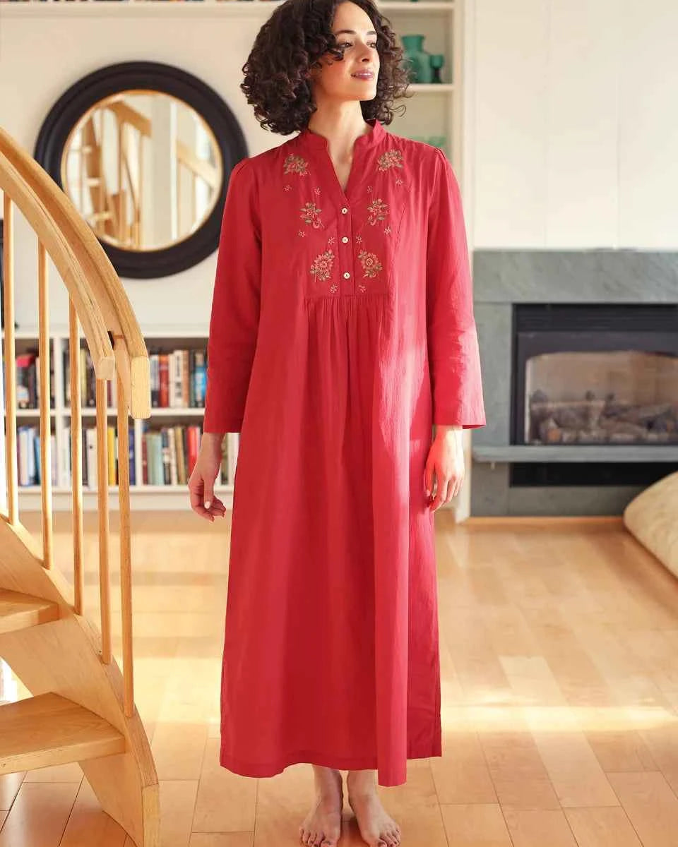 Long Cotton Nightgown Merriment Red