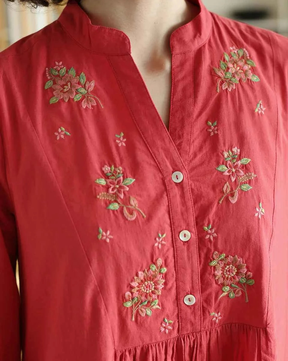 Long Cotton Nightgown Merriment Red