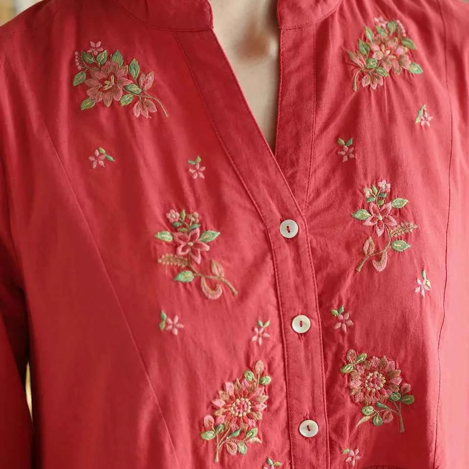 Long Cotton Nightgown Merriment Red