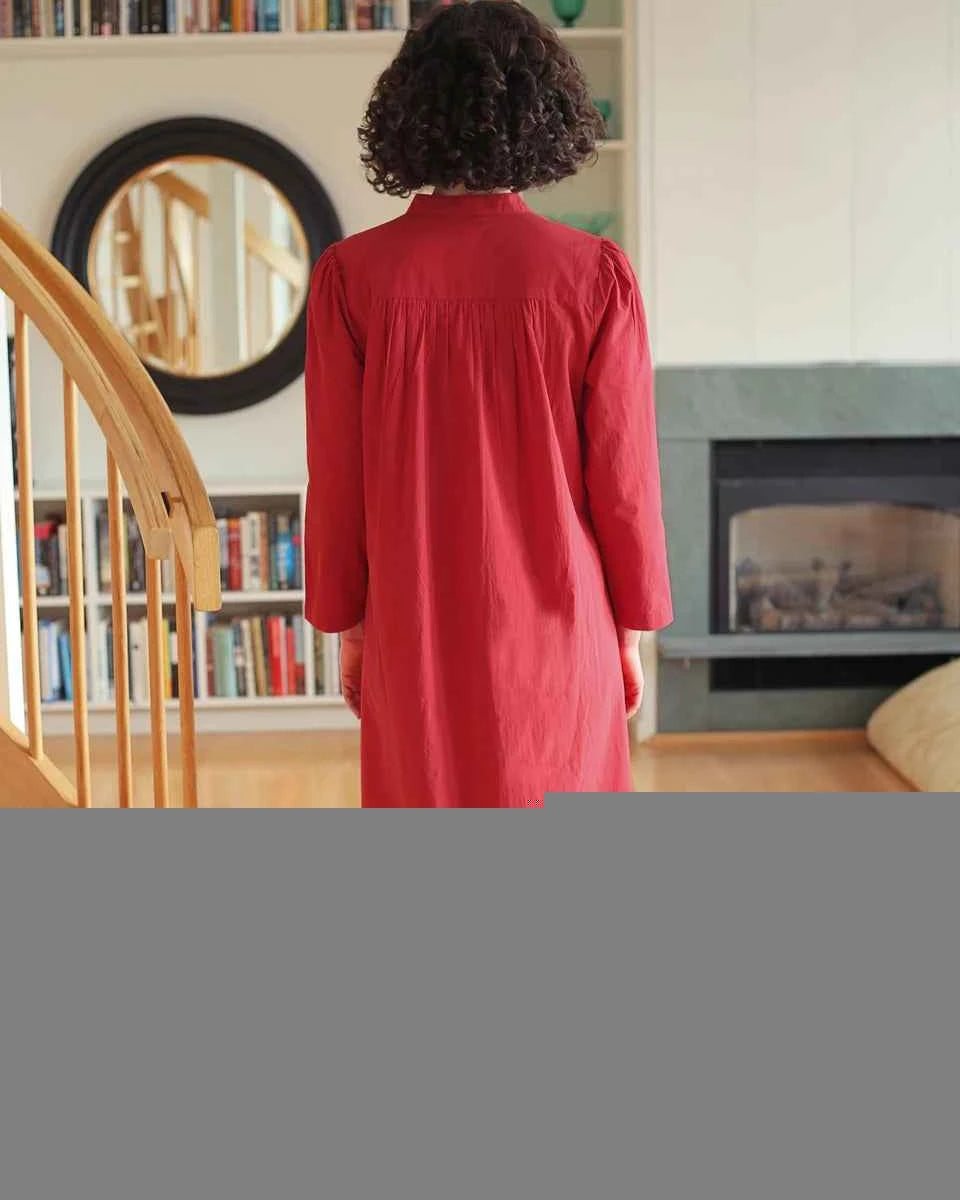 Long Cotton Nightgown Merriment Red