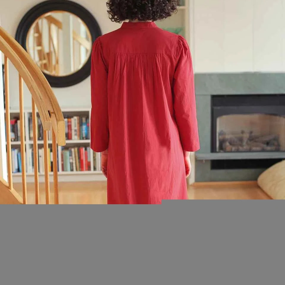 Long Cotton Nightgown Merriment Red