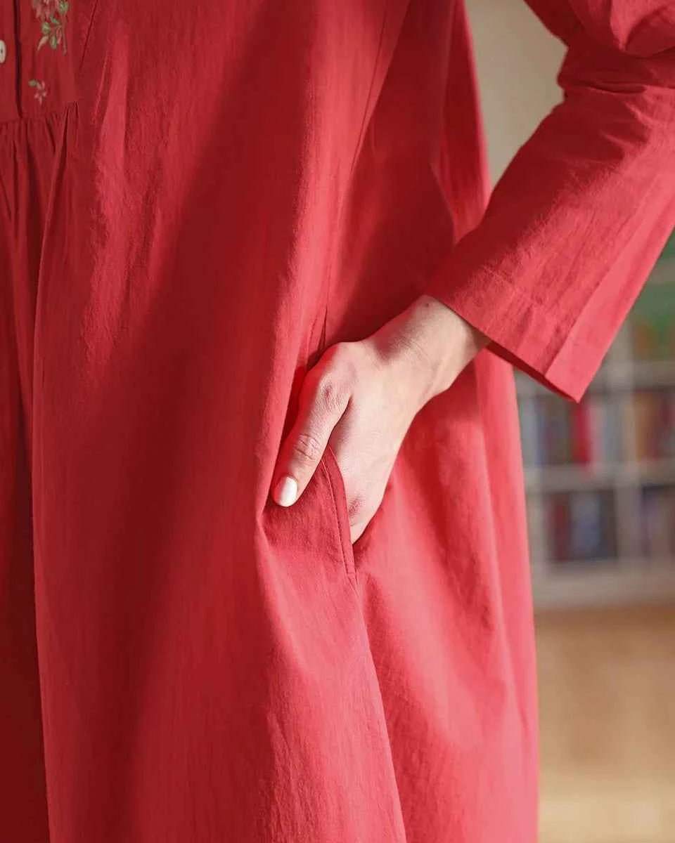 Long Cotton Nightgown Merriment Red