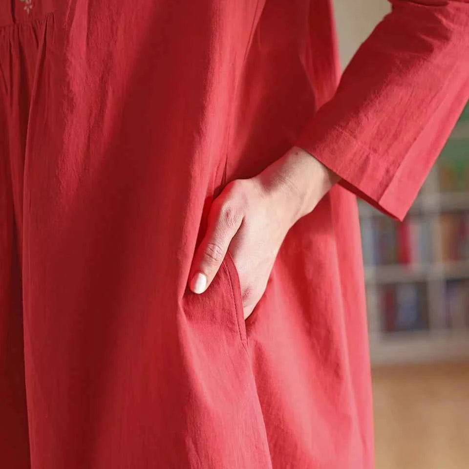 Long Cotton Nightgown Merriment Red