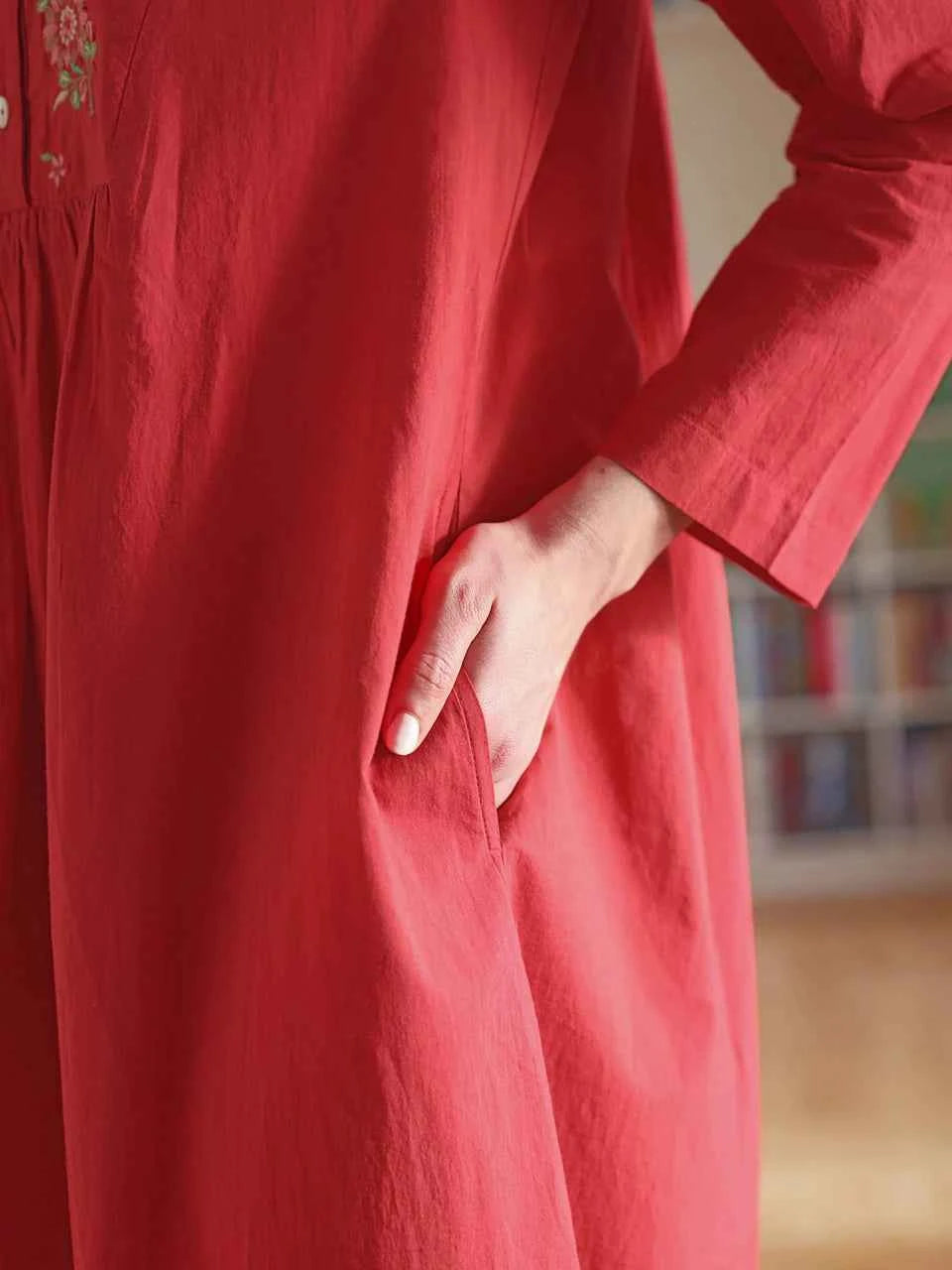 Long Cotton Nightgown Merriment Red