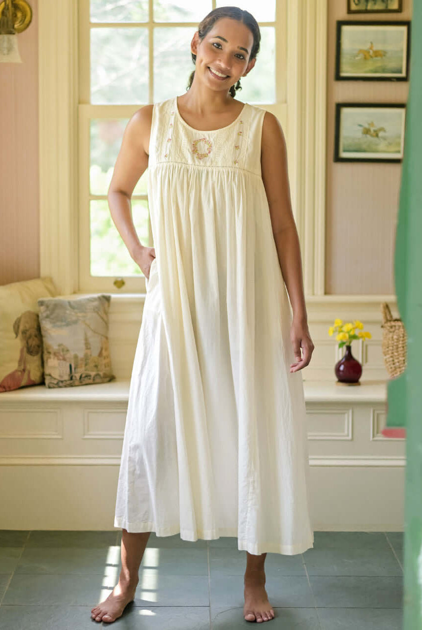 April Cornell Pocket Posies Cotton Nighty - Ecru