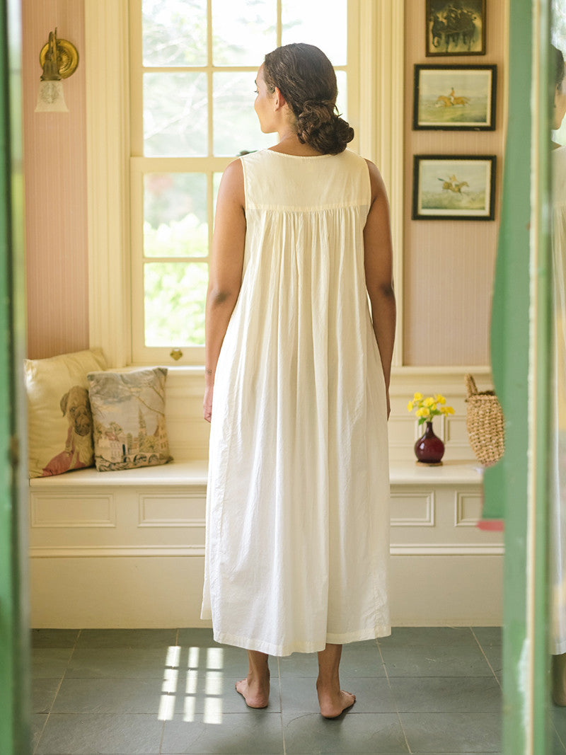 April Cornell Pocket Posies Cotton Nighty - Ecru showing the back on a model