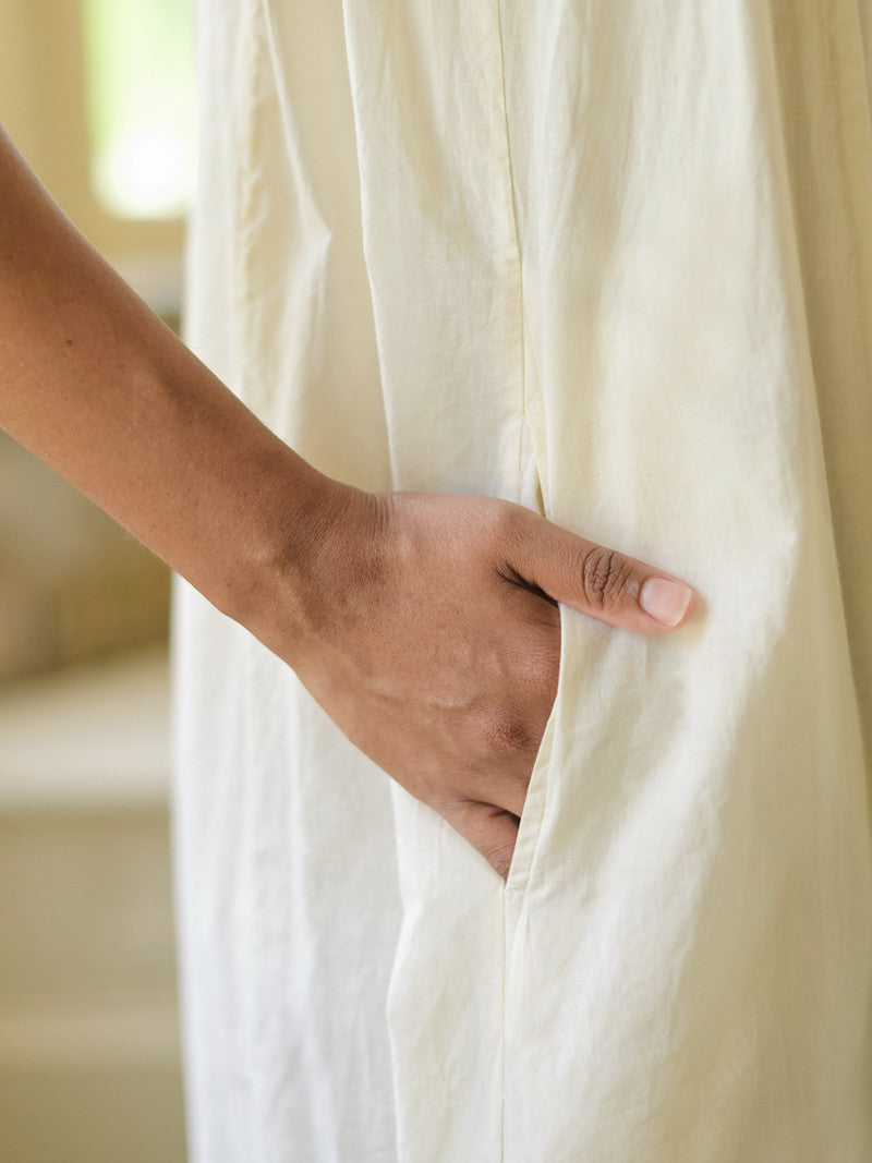 April Cornell Pocket Posies Cotton Nighty - Ecru showing the side slit pockets