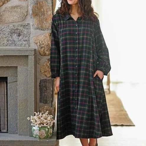 Long Flannel Nightgown Saratoga Blue Plaid