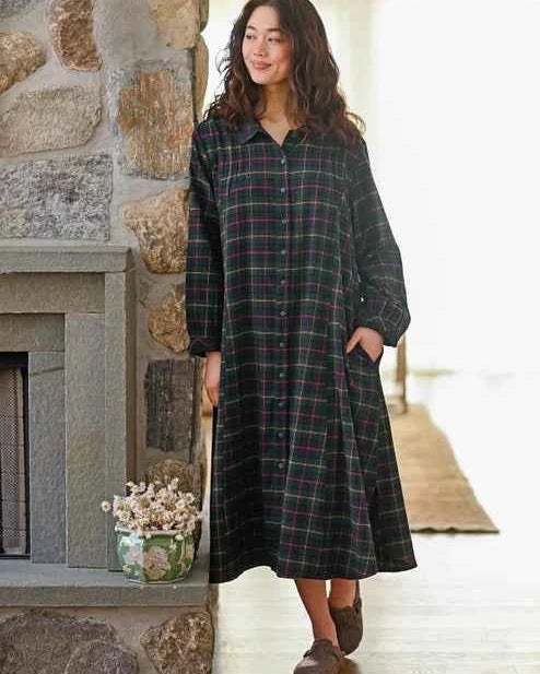 Long Flannel Nightgown Saratoga Blue Plaid