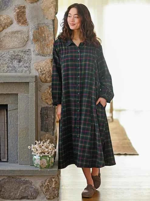 Long Flannel Nightgown Saratoga Blue Plaid