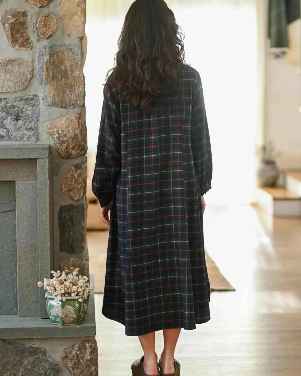 Long Flannel Nightgown Saratoga Blue Plaid