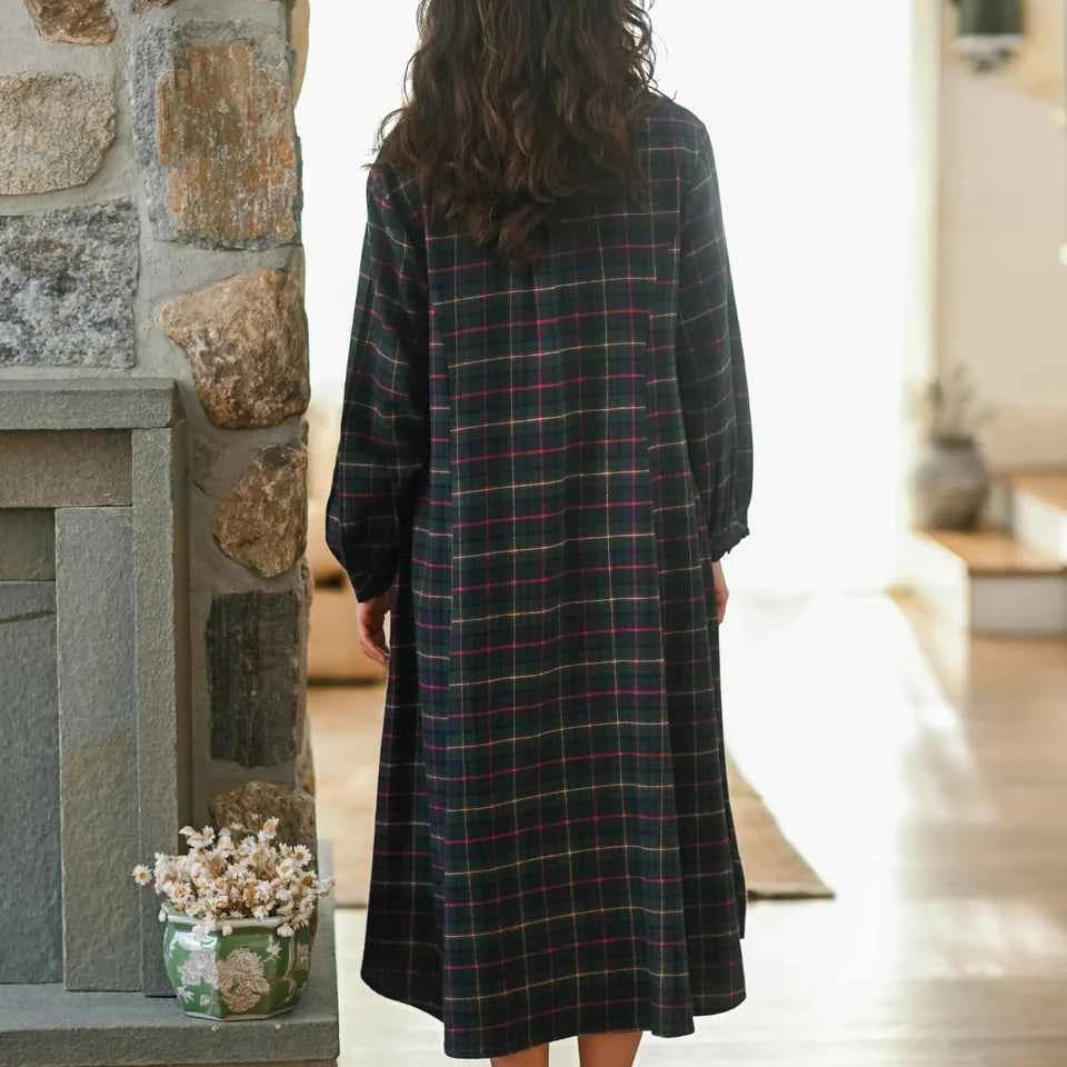 Long Flannel Nightgown Saratoga Blue Plaid