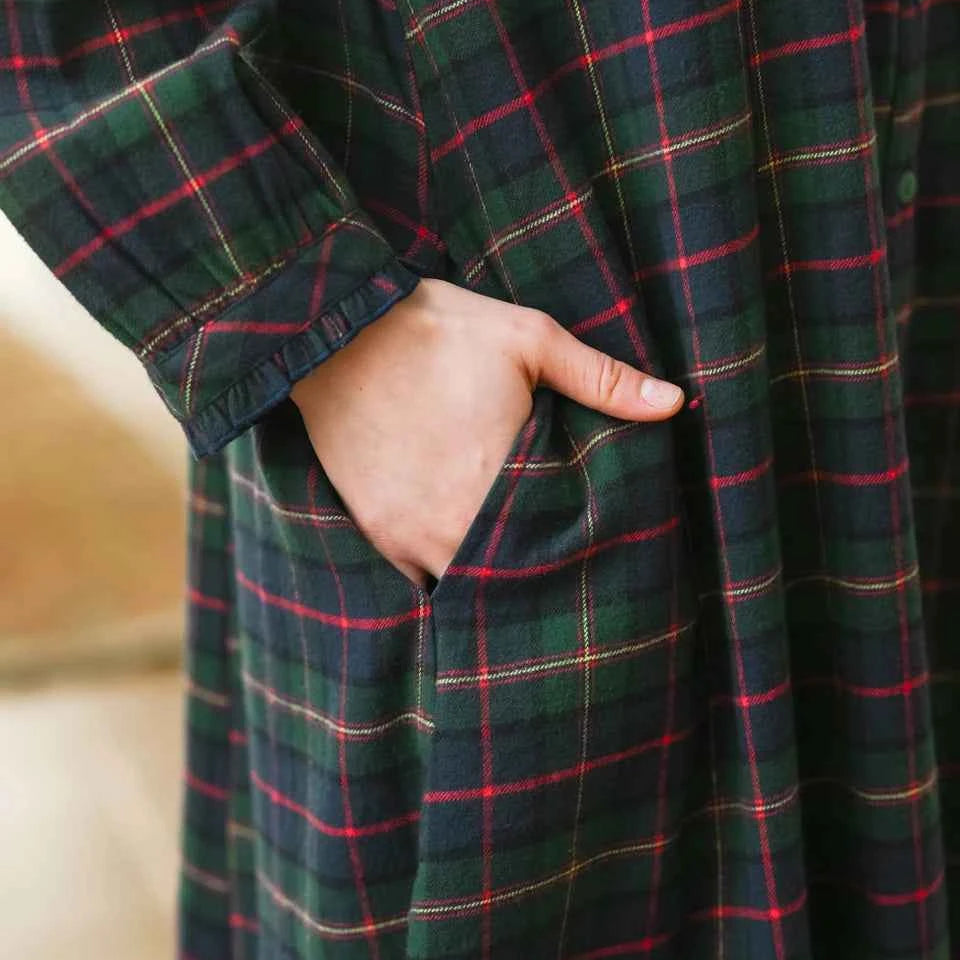 Long Flannel Nightgown Saratoga Blue Plaid