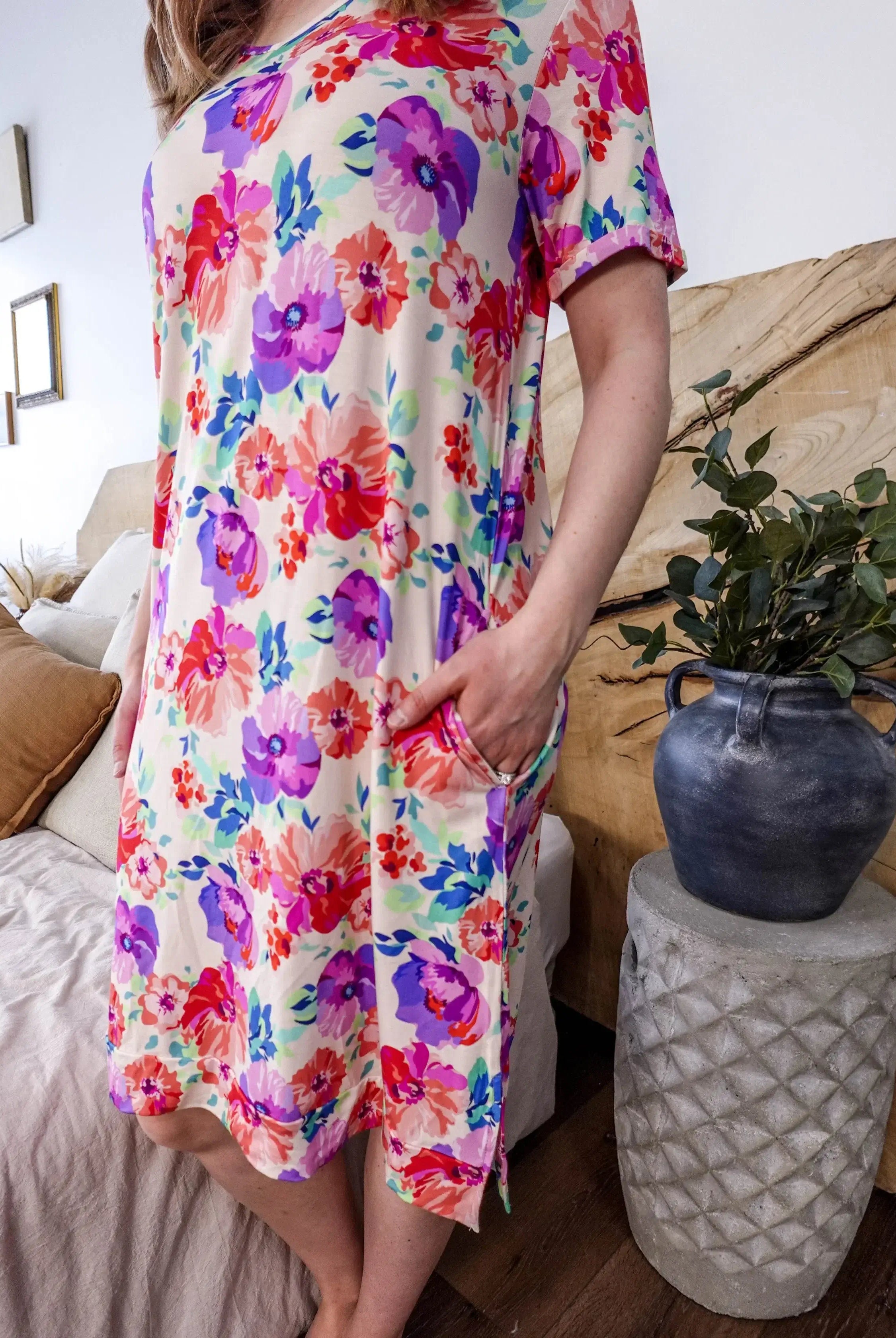 Nightshirt dress V Neck With Pockets Bamboo Blooming Love georgia rylan