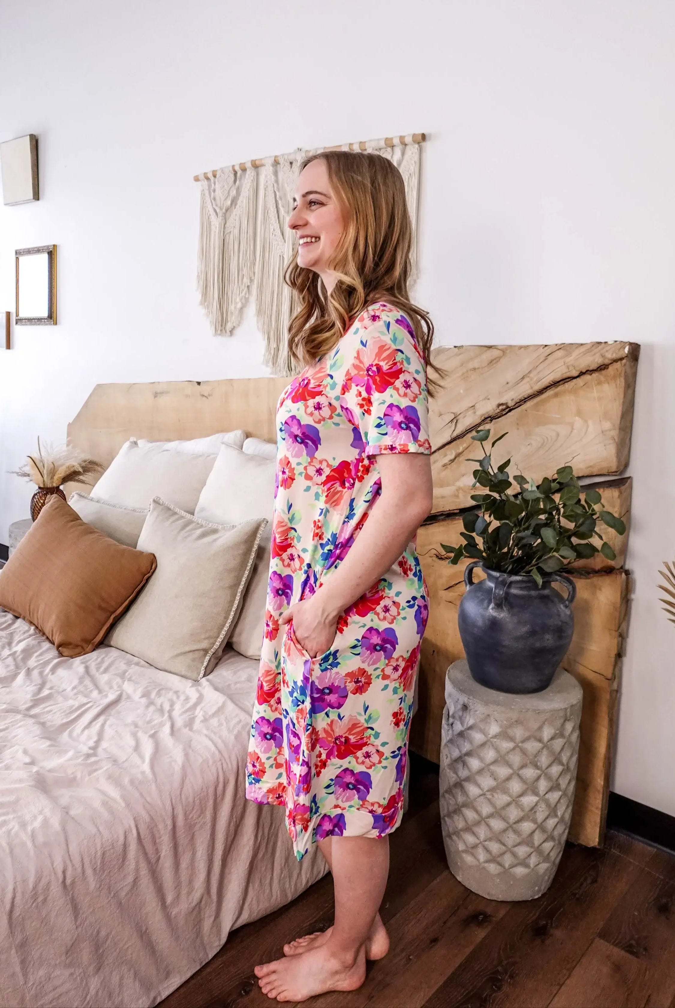 Nightshirt dress V Neck With Pockets Bamboo Blooming Love georgia rylan