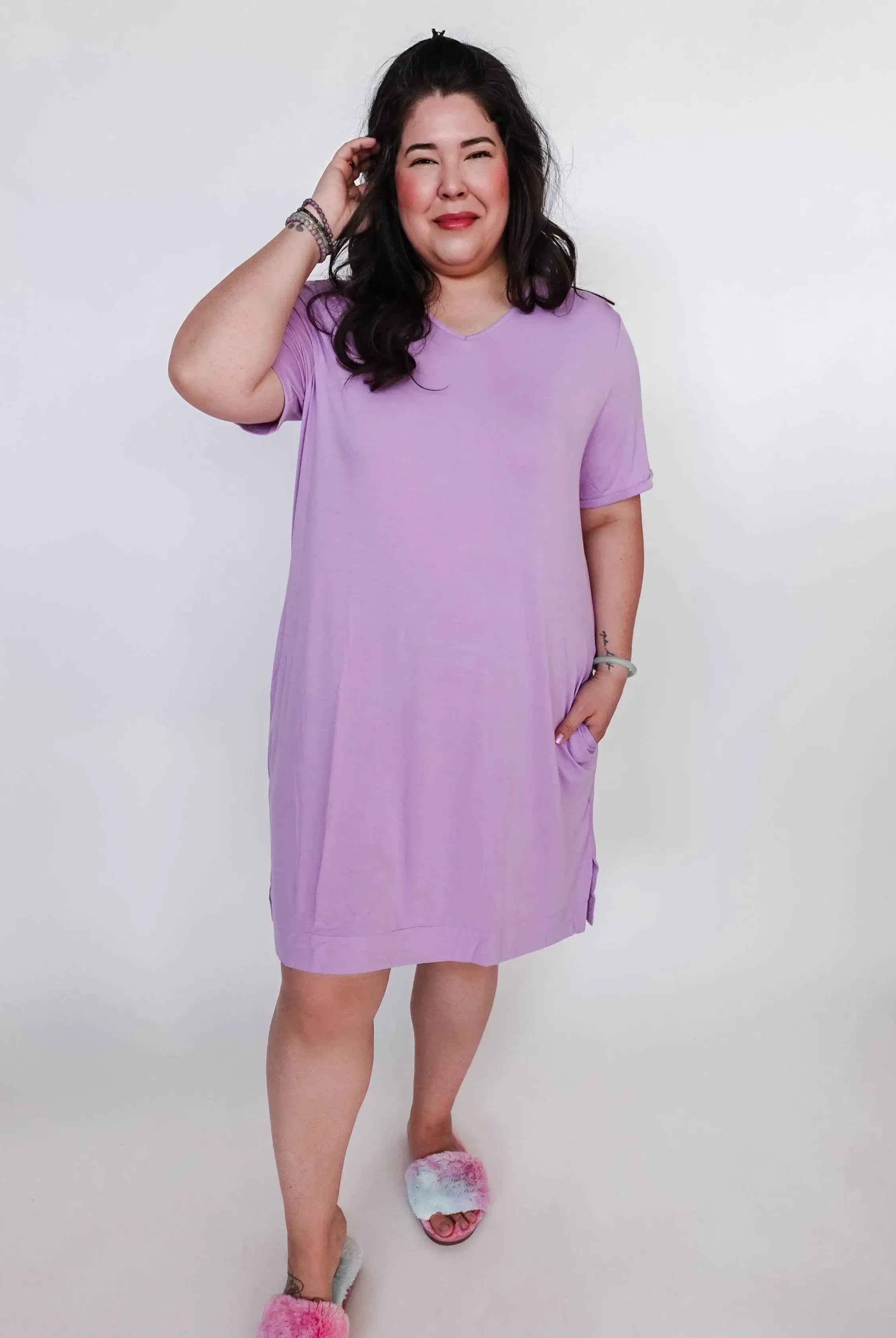 Nightshirt V Neck With Pockets - Bamboo | Lilac