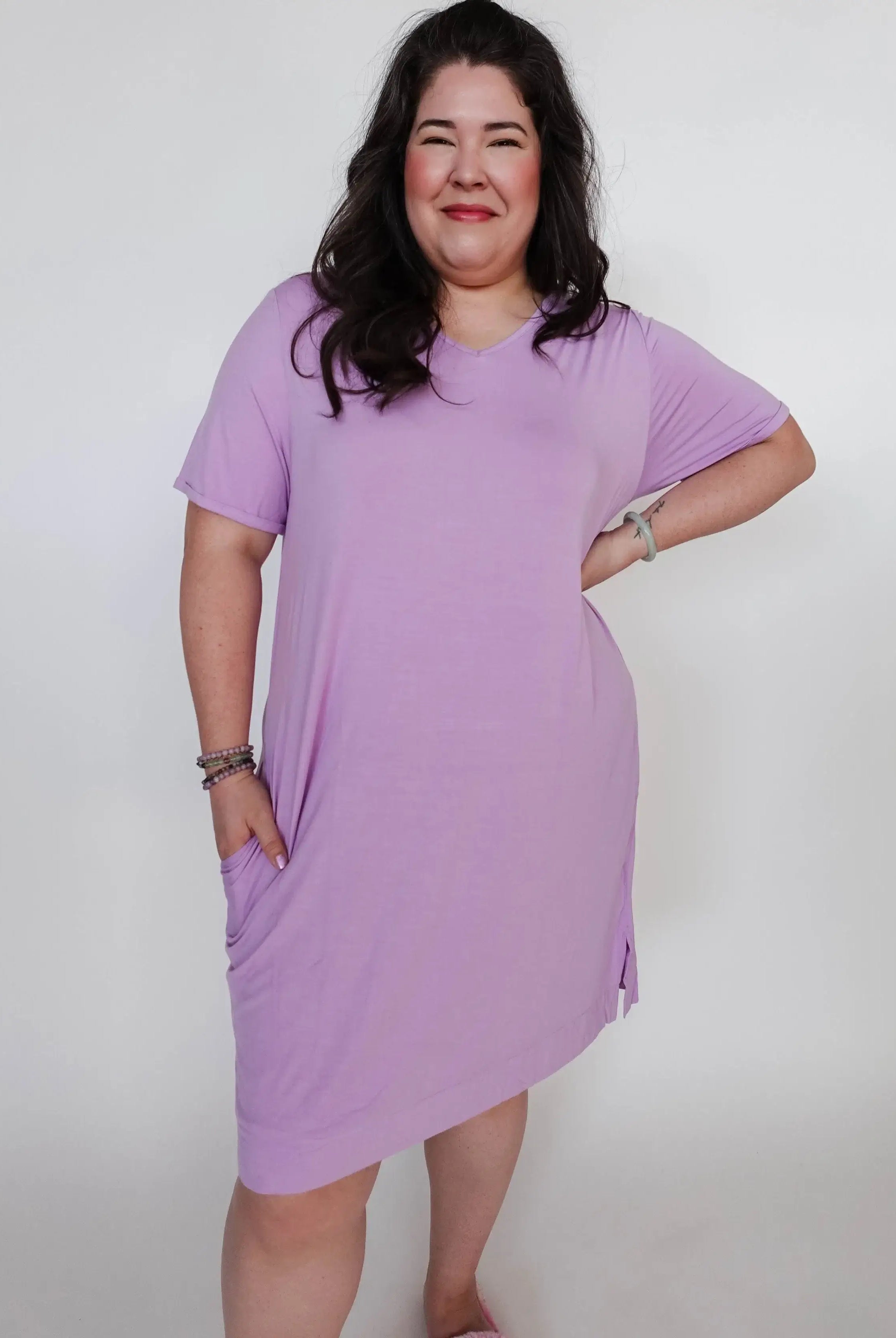 Nightshirt V Neck With Pockets - Bamboo | Lilac