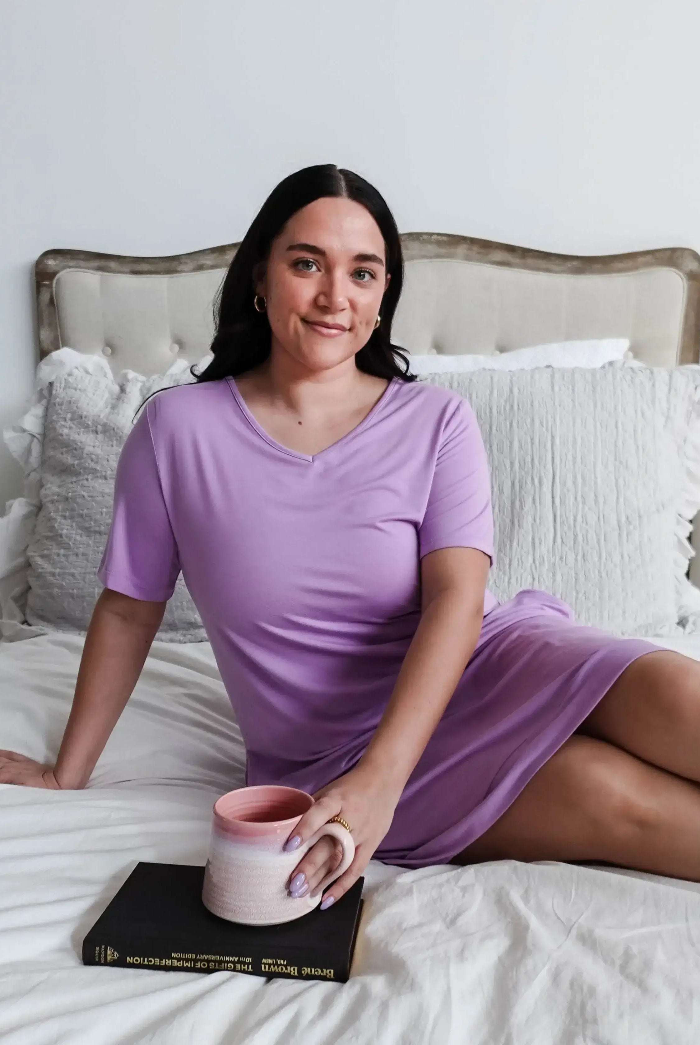 Nightshirt V Neck With Pockets - Bamboo | Lilac georgia rylan