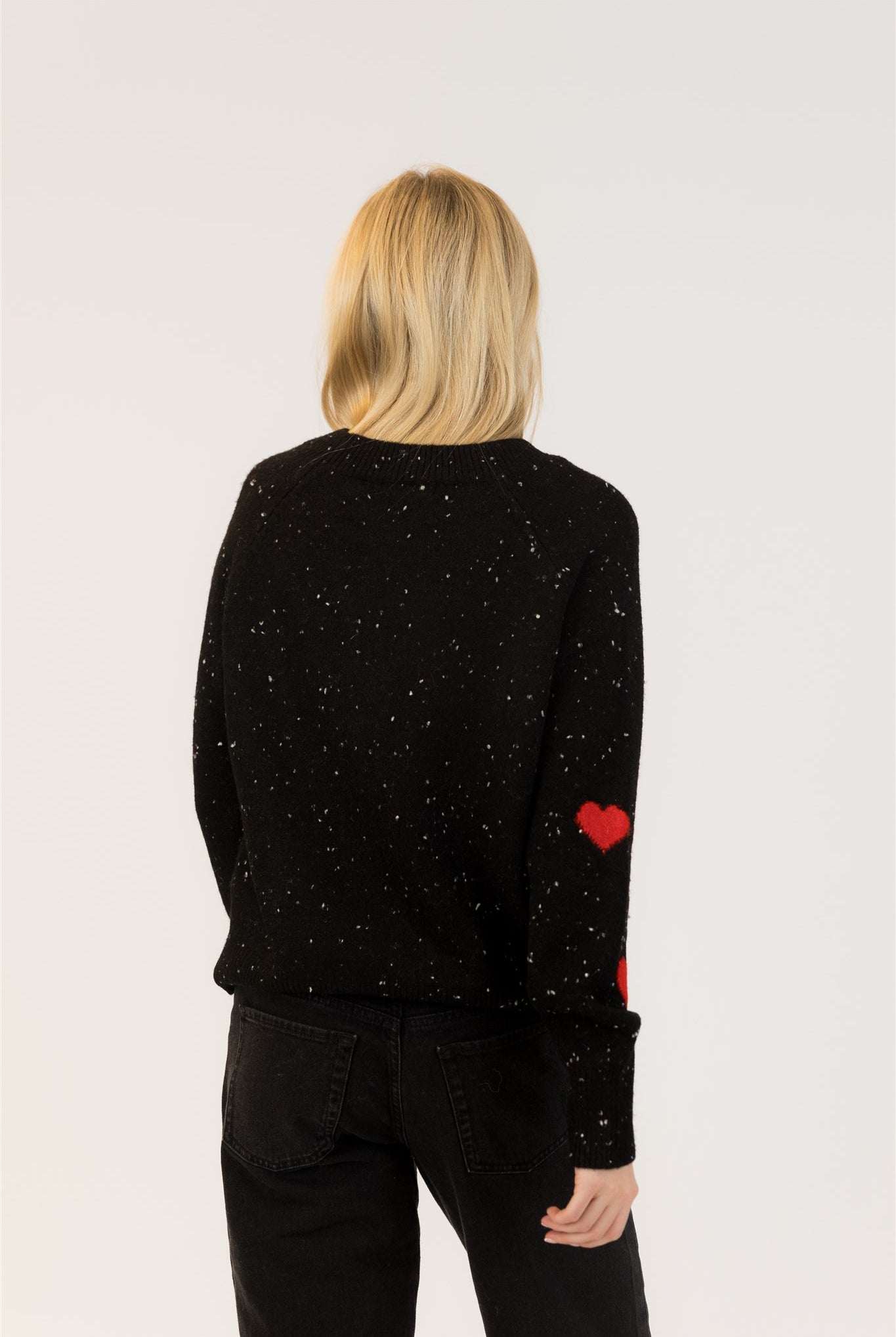 women's fall pullover sweater black with red heart detail lyla + luxe