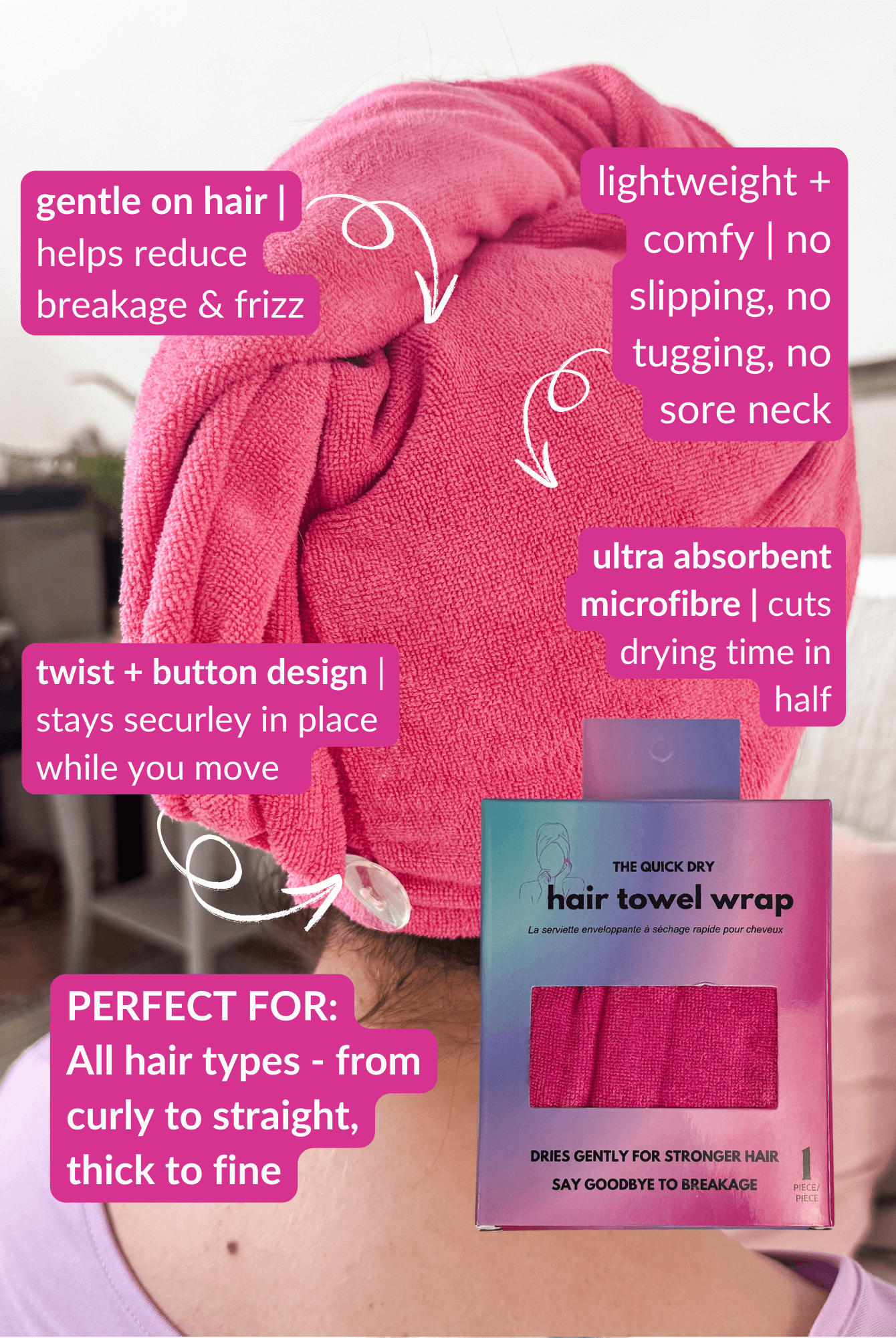 Remove It Quick Dry Microfiber Hair Towel Wrap – Anti-Frizz